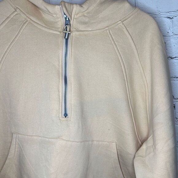 Micoson Fleece Lined Yellow Hoodie 1/2 Zipper Cropped Thumb Hole size xl - Picture 3 of 7